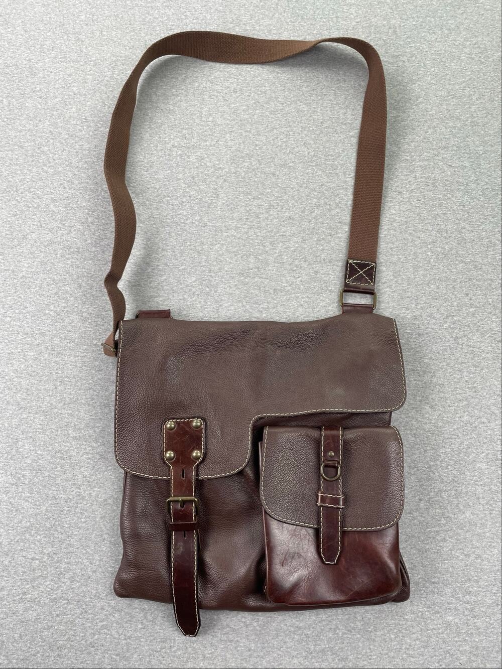 Claudia Firenze Italian Leather Crossbody Messenger Bag Brown Buckle Boho Travel